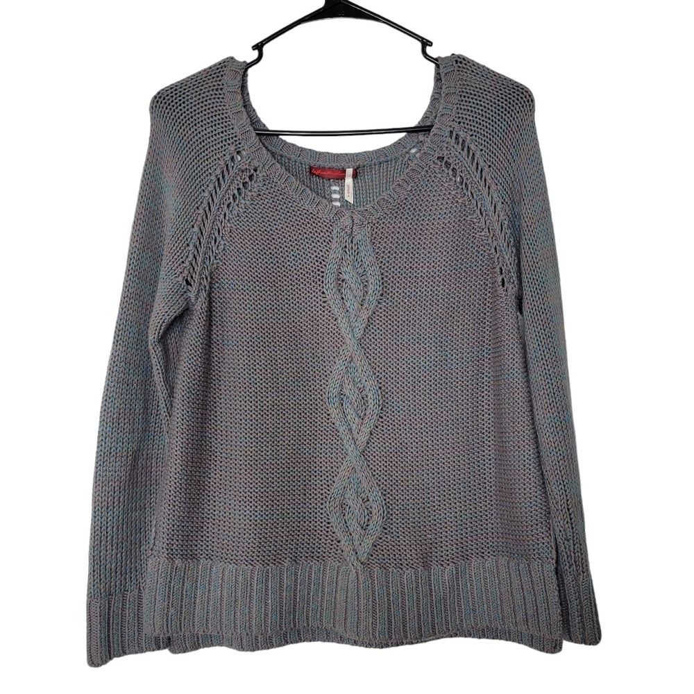 Left On Houston by Anthropologie Gray Teal Cozy Chunky Knit Sweater Size XS